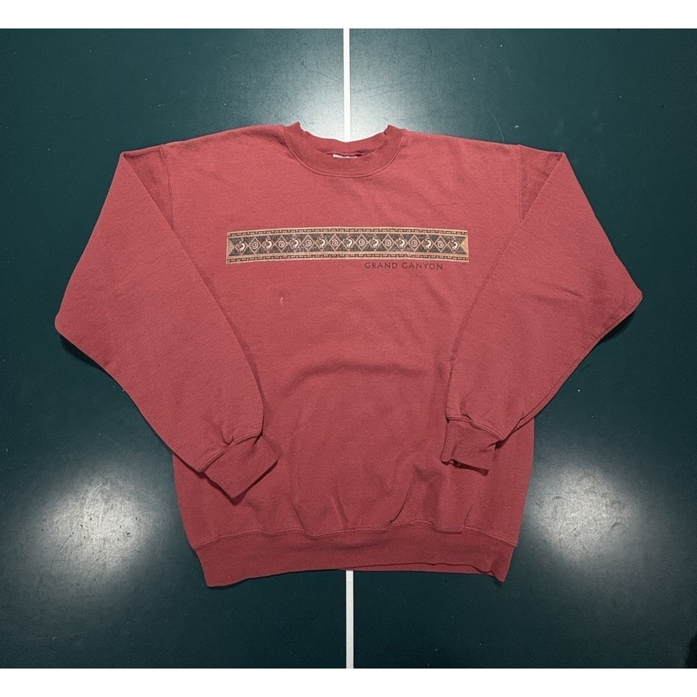Vintage Grand Canyon Crewneck Sweatshirt Men's Medium Aztec Faded Red 90s